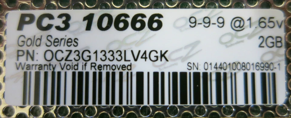 OCZ OCZ3G1333LV4GK Gold 2GB PC3-10666 1333MHz 240 Pin Non-ECC DDR3 Memory - Image 2 of 2