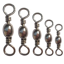 50pcs Fishing Barrel Rolling Swivel Stainless Steel Tackle Connector 2#-10#