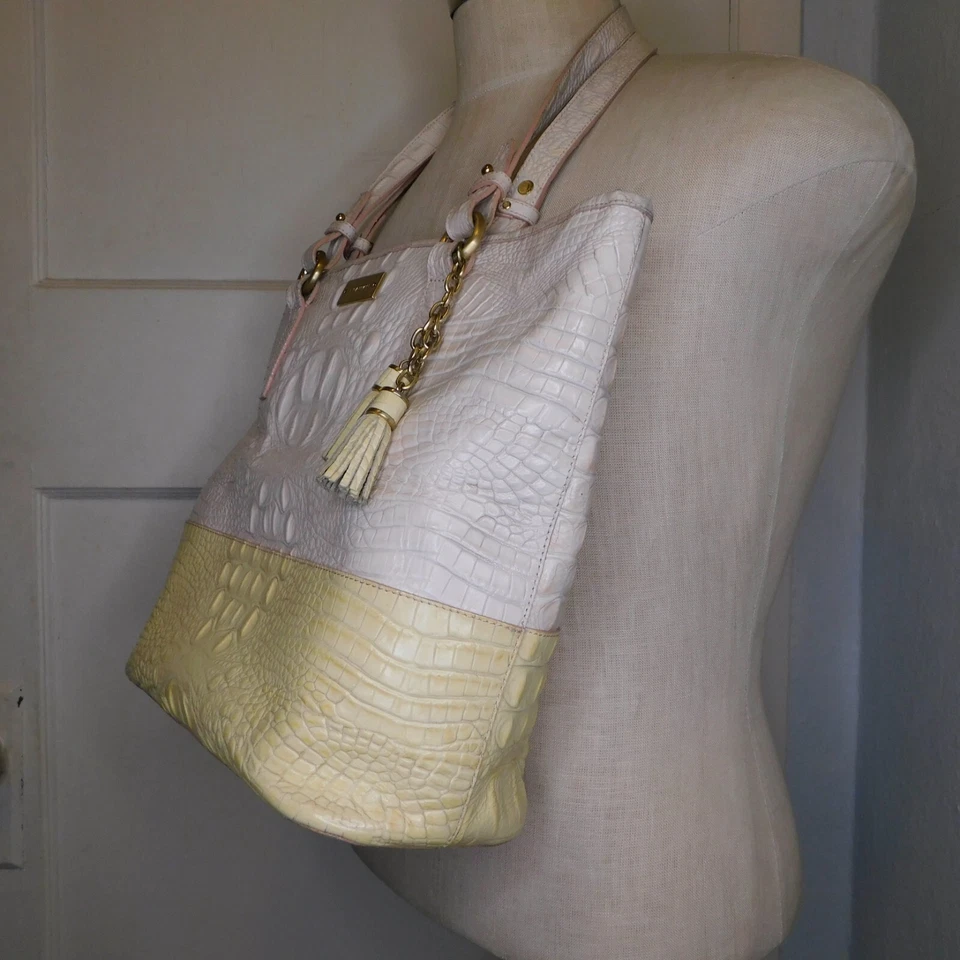 Brahmin Mediume Melbourne Asher Tote White Dandelion Yellow Croc Embossed - Image 3 of 4