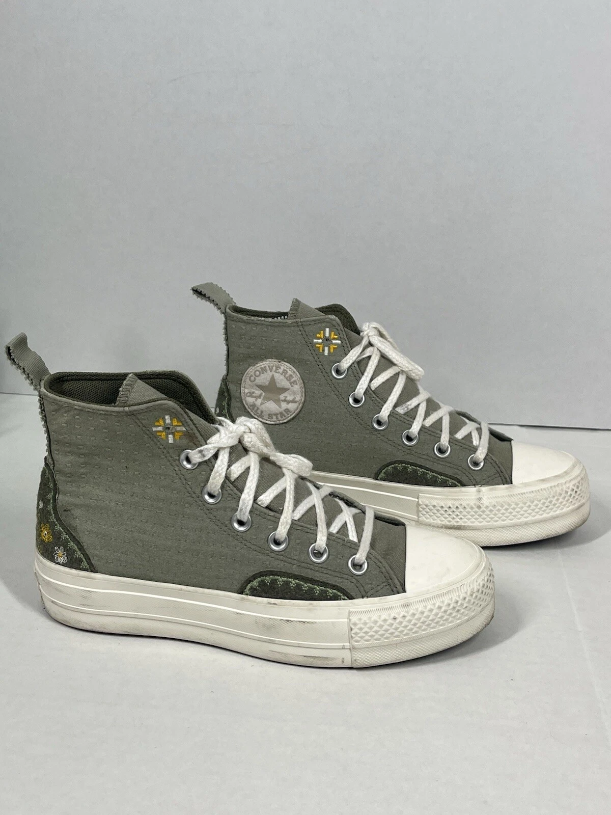 Converse Tg 7.5 Chuck Taylor Lift Platform Verde Floreale Ricamo Autunno
