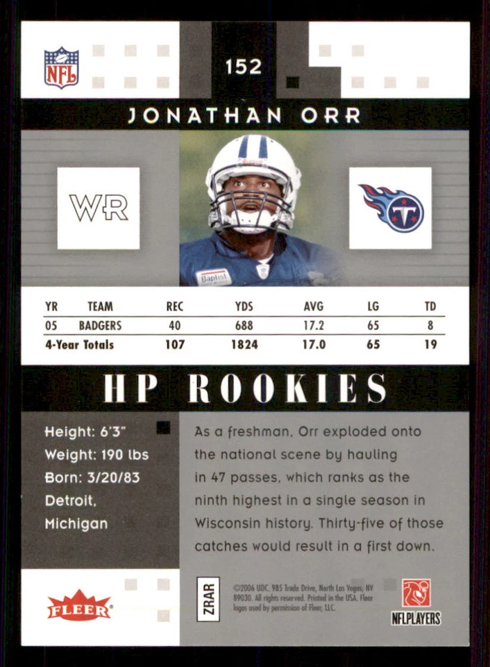 2006 Hot Prospects #152 Jonathan Orr RC /1150 - Image 2 of 2