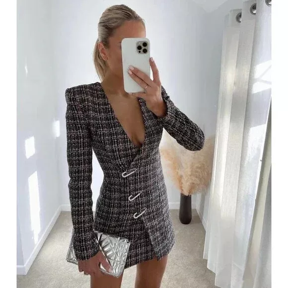 Long tweed cheap blazer zara