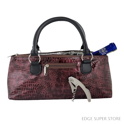 Primeware Insulated Burgundy Red Faux Alligator Wine Clutch Bag With Corkscrew