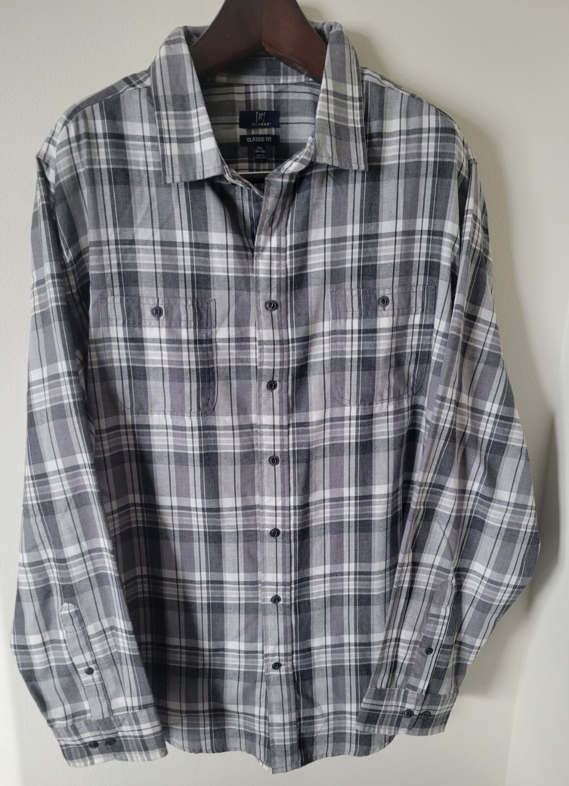 Classic Fit 3XL Button Down Shirt Men’s Long Sleeve Gray Plaid