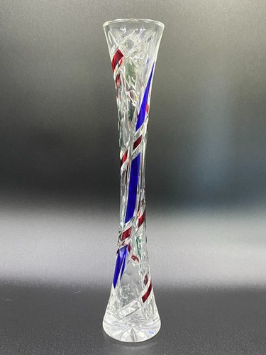 Multicolor Cut Glass Vase Red Green Blue & Clear Good Condition Has Wear VINTAGE - Picture 2 of 6