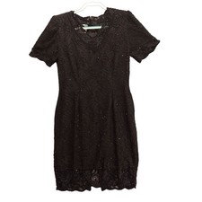 Stenay Dress womens 6 black silk beading sparkly lace formal party goth witchy