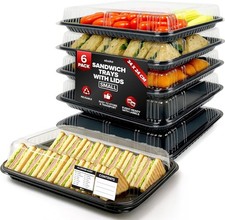 6 Pack Reusable Sandwich Platter Trays with Lids for Parties & Catering