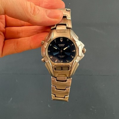 VINTAGE CASIO EDIFICE EFA-100 HERREN ARMBANDUHR 41MM BLAUES ZIFFERBLATT 100M 7,75''