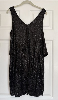 Ella Moss Black Sequined Sleeveless Cocktail Party Evening Dress Sz L Large