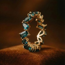 Multi Shape London Blue Topaz Zig-Zag Full Eternity Ring, 925 Sterling Silver