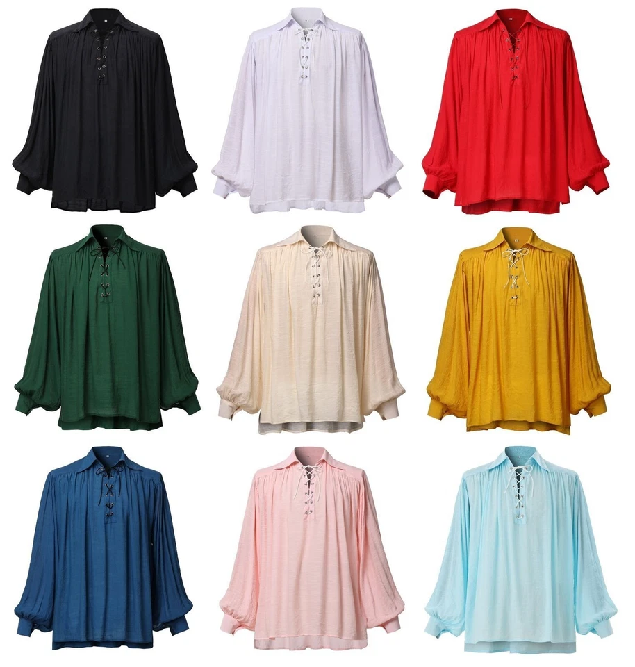 Camisa Pirata Hombres Vampiro Renacimiento Camisas Victoriana Volantes Camisa Medieval Foto 2 de 4