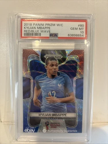 2018 Panini Prizm W/C -Kylian Mbappe (RC) - Red/Blue Wave- PSA 10
