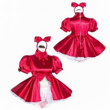 Cameriera Ragazza Sissy Chiudibile Rosso Raso Sexy Vestito Cosplay Costumi CD/TV Su Misura
