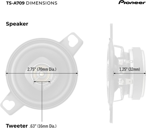 Pioneer A-Series Plus TS-A709 2.75" 2-Way Speakers (Pair) – 600W Max, Balanced S - Picture 3 of 6