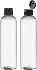 8 Oz Clear Plastic Empty Bottles with Black Flip Top Caps, Refillable Containers