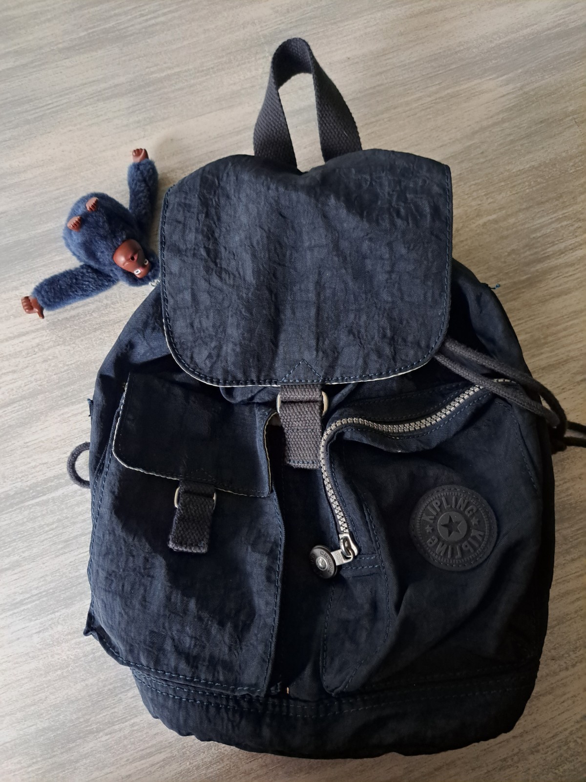 Kipling Navy Backpack Honeybee Drawstring Two Poc… - image 1