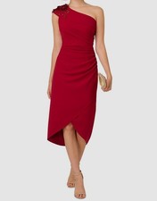 Adrianna Papell Women's Red Beaded Crepe Ruched Faux-Wrap Dress Petite Size 6P