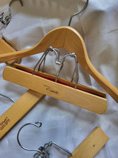 Setwell President Vintage Wooden Clothes Hangers w/ Metal Hooks  Clips Beige