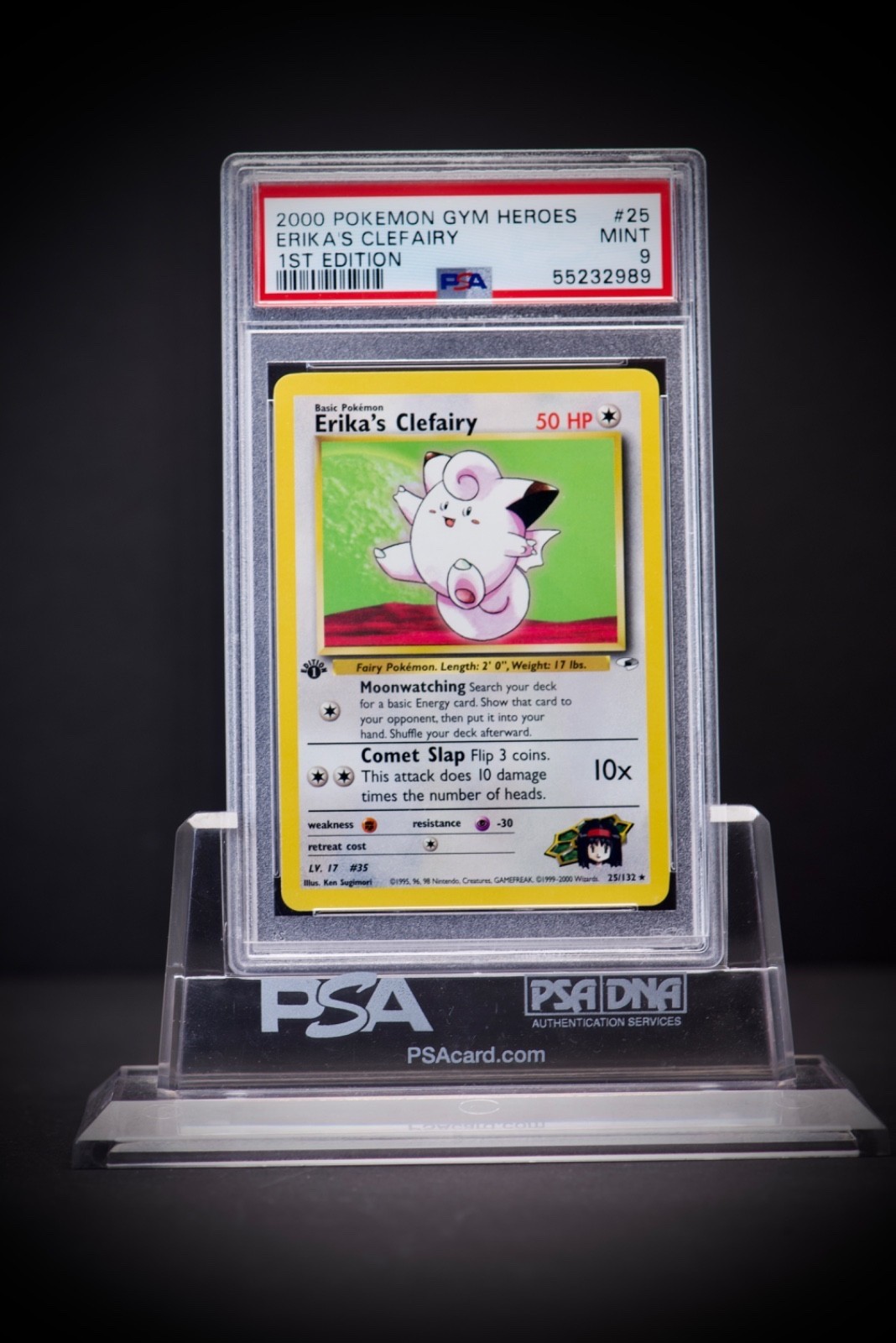 2000 Pokemon Gym Heroes # 25 Erika's Clefairy 1st Edition PSA 9