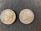 1956 Roosevelt Dimes, lot of 2, 90% silver in circulated condition