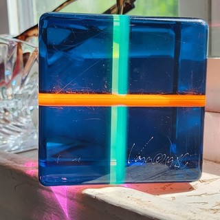 Vasa Mihich Acrylic Cube Sculpture Vintage 1986 Laminated Op Art Signed 2.75"