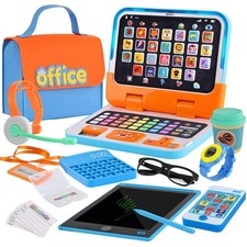Kids Laptop Phone and LCD Writing Tablet 12PCS Electronic Pretend Play Toys