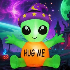 5 FT Halloween Inflatables Alien Baby Outdoor Decorations Blow Up Yard with B...