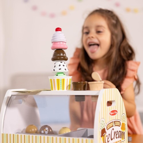 Wooden Scoop and Serve Ice Cream Counter Play Food and Accessories Pretend Toys - Picture 9 of 11