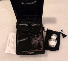 New set of 4 Urns, by Reminded. Silver metal and White, with Box  Pouches