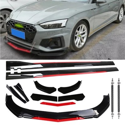 Front Bumper Lip Splitter Spoiler Glossy Black +Red For AUDI A3 A4 A5 A6 B6 B7