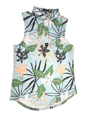 Bad Birdie Womens Large Sleeveless Golf Polo Floral Hawaiian UPF 50 Performance