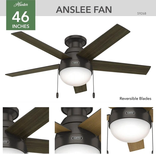 Hunter Anslee 46 Inch Low Profile Ceiling Fan with LED Light and Pull Chain C... - Picture 7 of 15