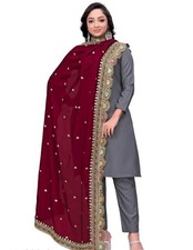 Embroidered chiffon dupatta heavy silk chunni traditional stole gift for women