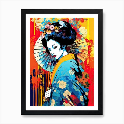 Geisha Pop Art Colours 1 Art Print Framed Wall Art Poster Canvas Print Picture