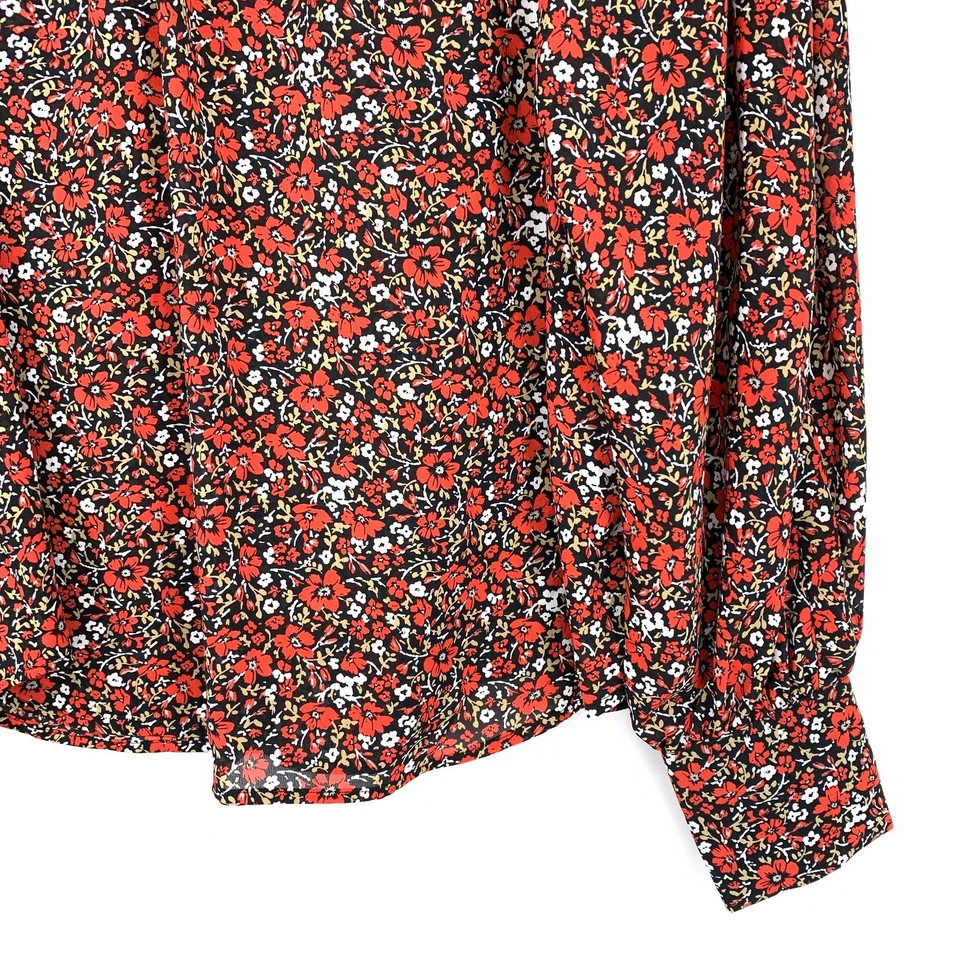 Blusa Banana Republic Manga Larga Cuello Alto Mujer Talla M Alta Roja Estampado Floral Foto 4 de 4