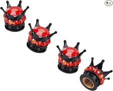 4PCS Crown Tire Valve Stem Caps, Bling Handmade Crystal Car Wheel Tire Red/Black