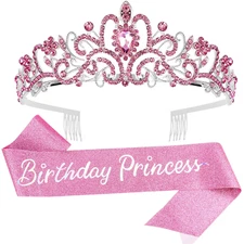 Birthday Princess Crowns Tiaras, Girls Birthday Sash, Happy Birthday Decorations