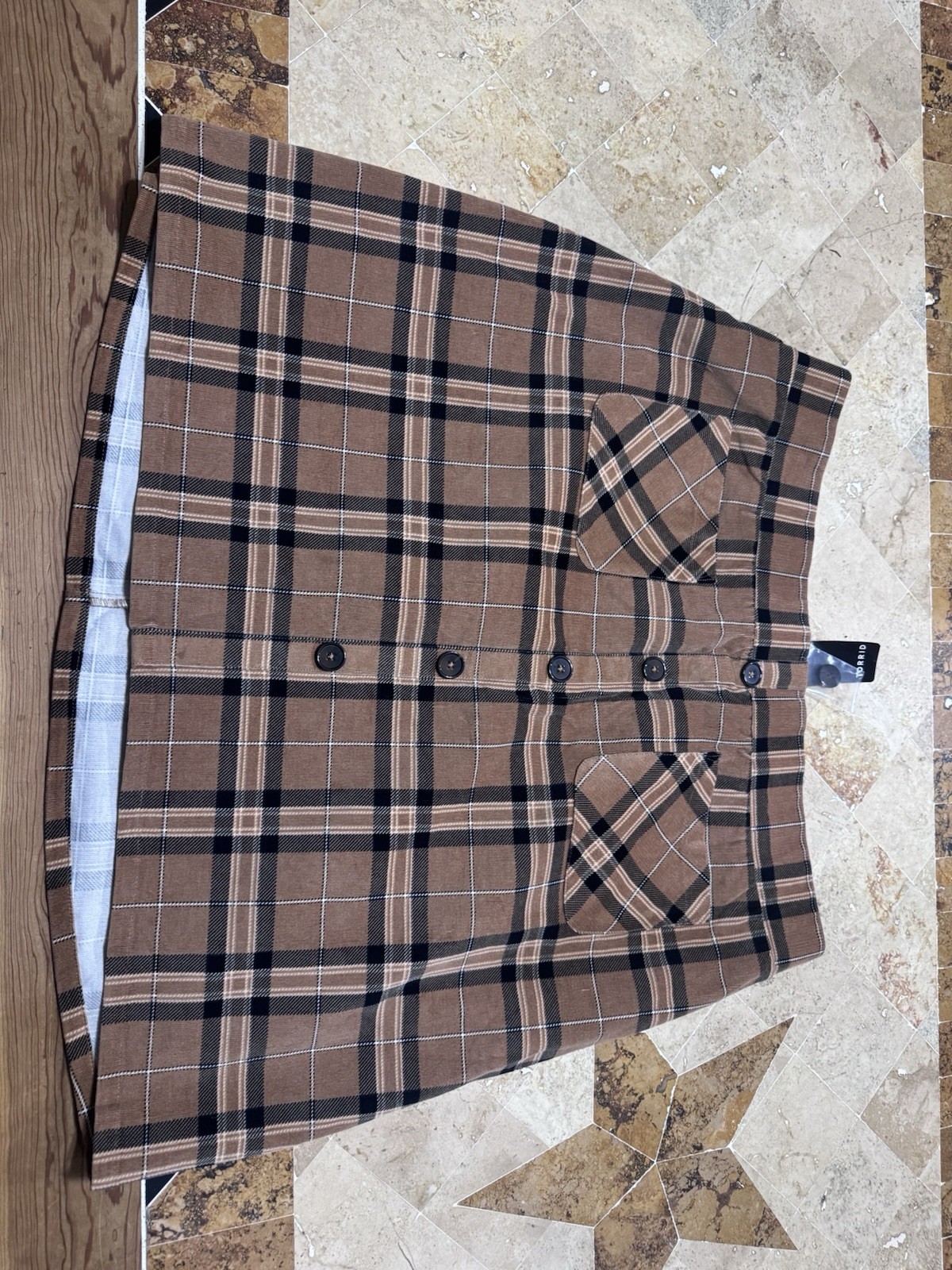 Torrid Plaid Corduroy Button Front Stretch Mini Skirt Brown Black 2X Plus