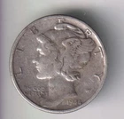 1944-P MERCURY DIME 10¢ PHILADELPHIA 90% SILVER COIN UNITED STATES MINT