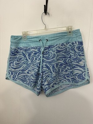Rabbit Running Shorts LG Blue Wave Print Coastal Athletic Lined Gym Beach