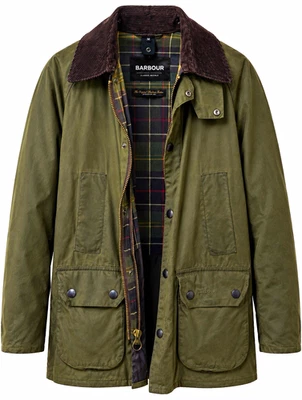 Barbour Men's Green Waxed Jacket M Full Zip Button Point Collar Logo