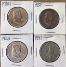 Lot of 4 - 1( Walking Liberty Half 3( Benjamin Halves- 1.45 Troy Ounces