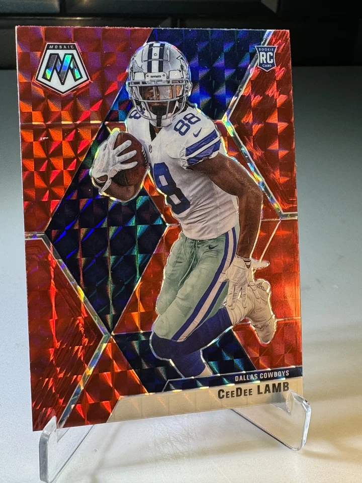2020 Panini Mosaic NFL Cowboys Football CeeDee Lamb Rookie Red Mosaic Prizm 207 - Image 3 of 4