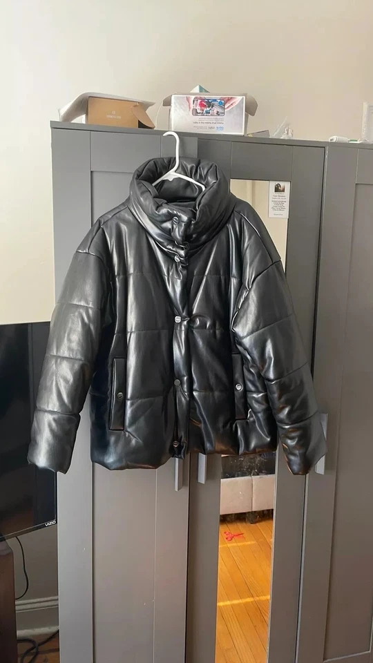 Abrigo acolchado DKNY para mujer de gran tamaño imitación cuero XL negro