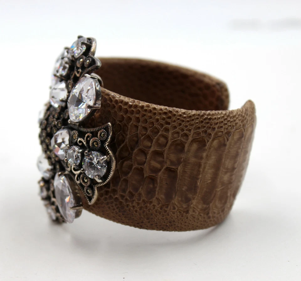 Марказит кубический цирконий CZ чистого коричневой кожи манжеты браслет браслет размер. Med. - Изображение 3 из 4