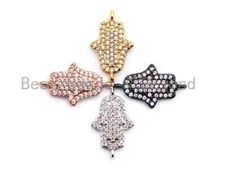 CZ Clear Micro Pave Hamsa Hand Connector, CZ Pave Jewelry Charm Findings,