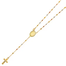 Ioka - 14K Tri Color Gold 2.5mm Ball Guadalupe Crucifix Cross Pendant Charm Reli
