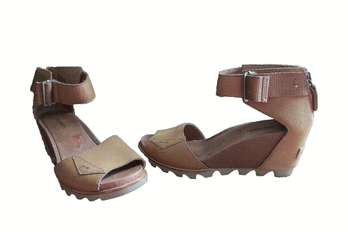 Sorel Joanie II tan brown platform Leather wedge open toe sandals-sz 8 - Picture 2 of 10