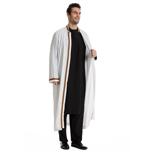 Saudi Thobe Jubba Men Muslim Open Robe Dishdasha Abaya Men Islamic Kaftan Thoub - Picture 30 of 60