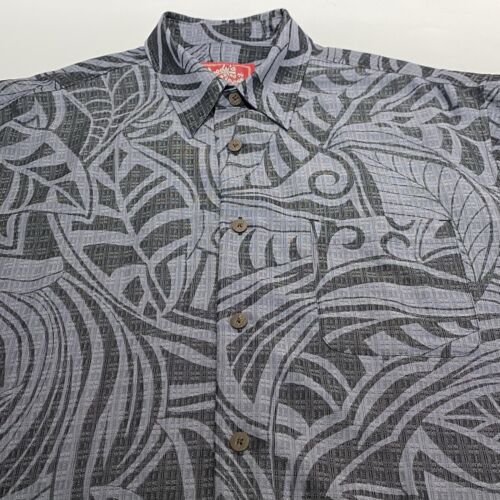 Woody's Retro Lounge Shirt Gray Tropical Leaf Hawaiian Modal Blend Size Large - Picture 3 of 6